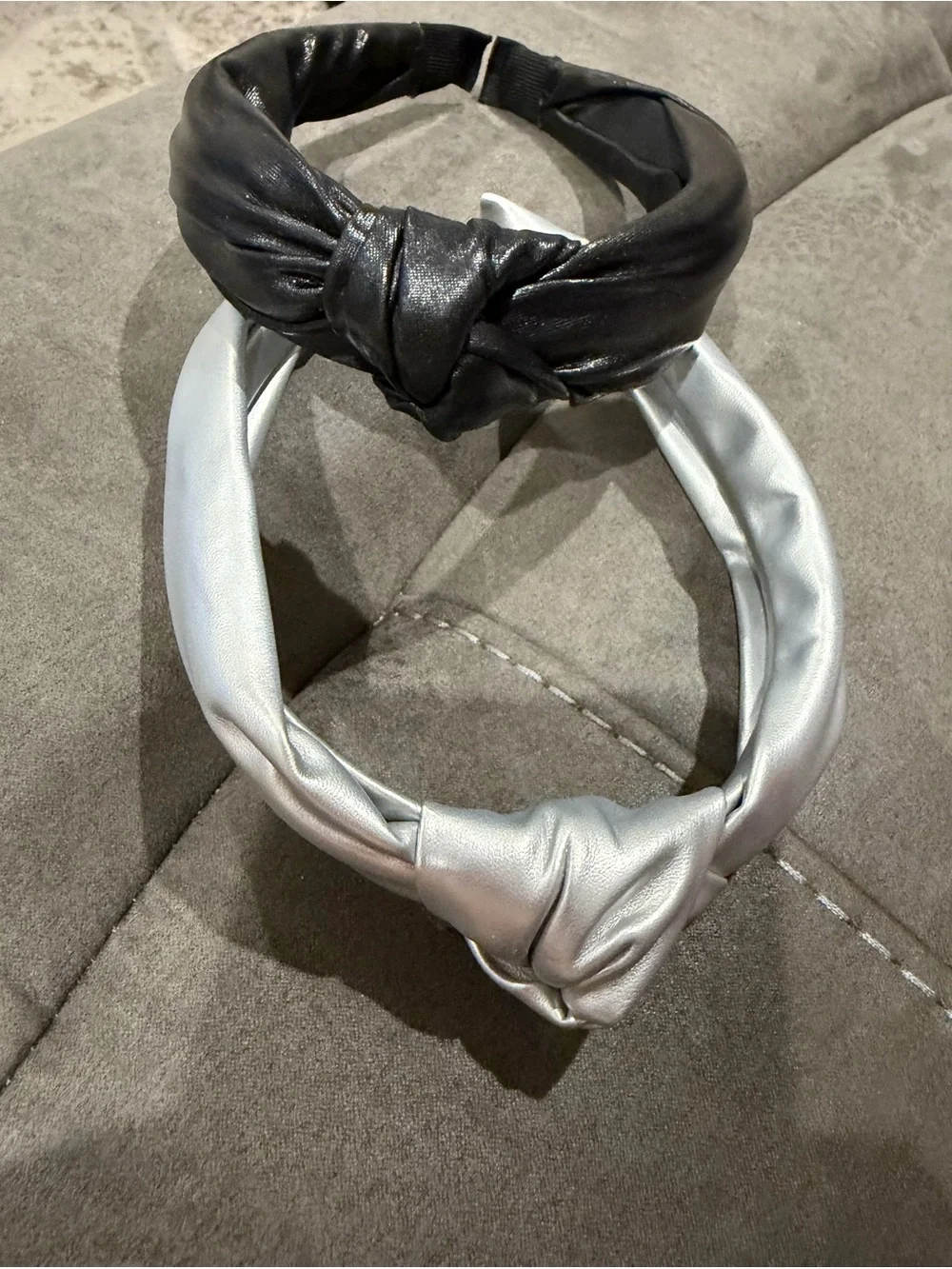 2pc Knot Front Faux Leather Headbands - Black & Silver